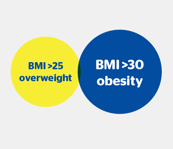 BMI 25 Overweight, BMI 30 Obesity