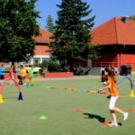 School children exercising with the Polygon sports equipment