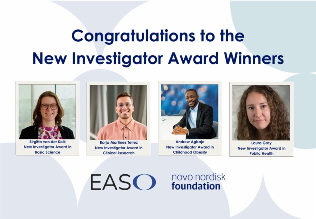 Congratulations to the new investigator award winners presented by easo, featuring individuals recognized for their contributions in various research fields.